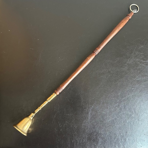 Vintage Brass 3 Arm 9” Candelabra with Brass & Wood Candle Snuffer - Picture 4 of 17